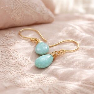 New Handmade 14k Gold Filled Amazonite Drop Earrings, Sea Green